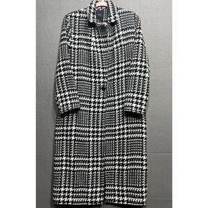 Forever 21 Tweed Long Coat One Button Black/White Womens Size L